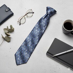 Bill Robinson Men's Tie Blue Silver Geometric Square Checkered Pattern Necktie